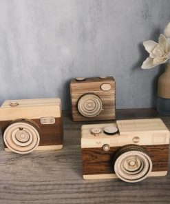 Gỗ Retro Máy Ảnh Bút Hộp Nhạc Handmade