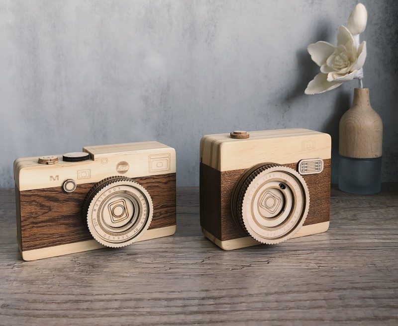 Gỗ Retro Máy Ảnh Bút Hộp Nhạc Handmade - Ảnh 2