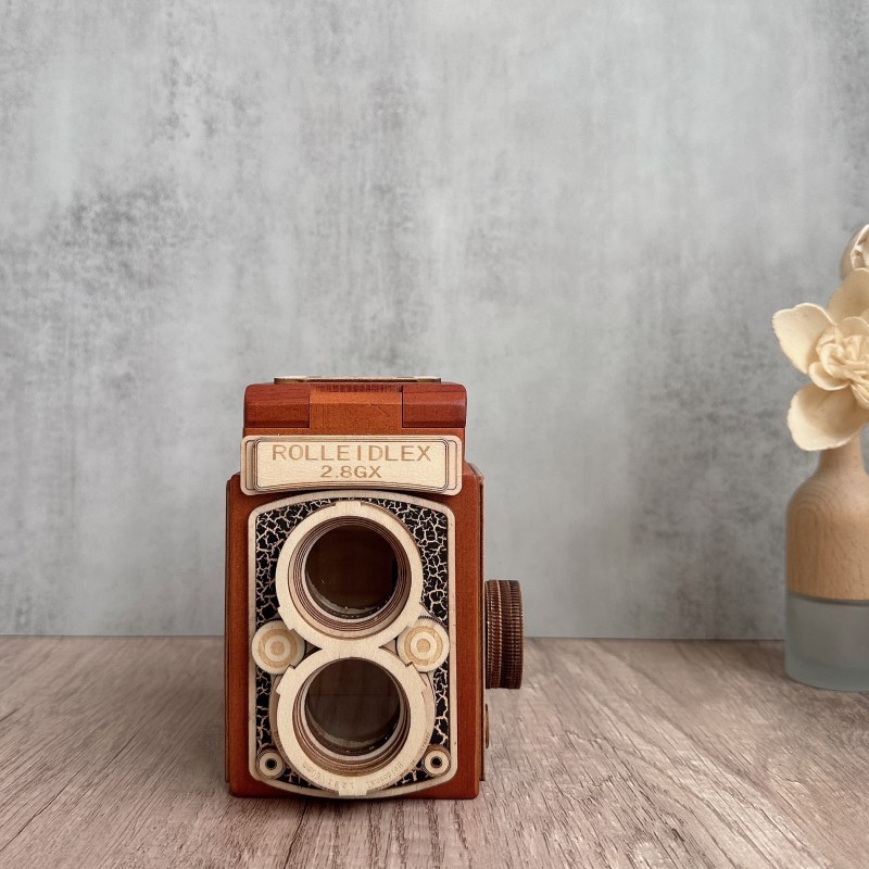Gỗ Retro Máy Ảnh Bút Hộp Nhạc Handmade - Ảnh 4