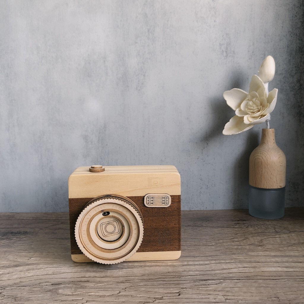 Gỗ Retro Máy Ảnh Bút Hộp Nhạc Handmade - Ảnh 6