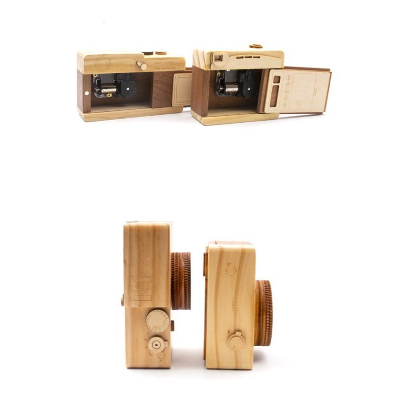 Gỗ Retro Máy Ảnh Bút Hộp Nhạc Handmade - Ảnh 7